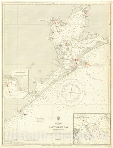 Historic Map : Galveston Bay and Parts Adjacent from the United States Government Charts to 1914, 1862, Vintage Wall Art