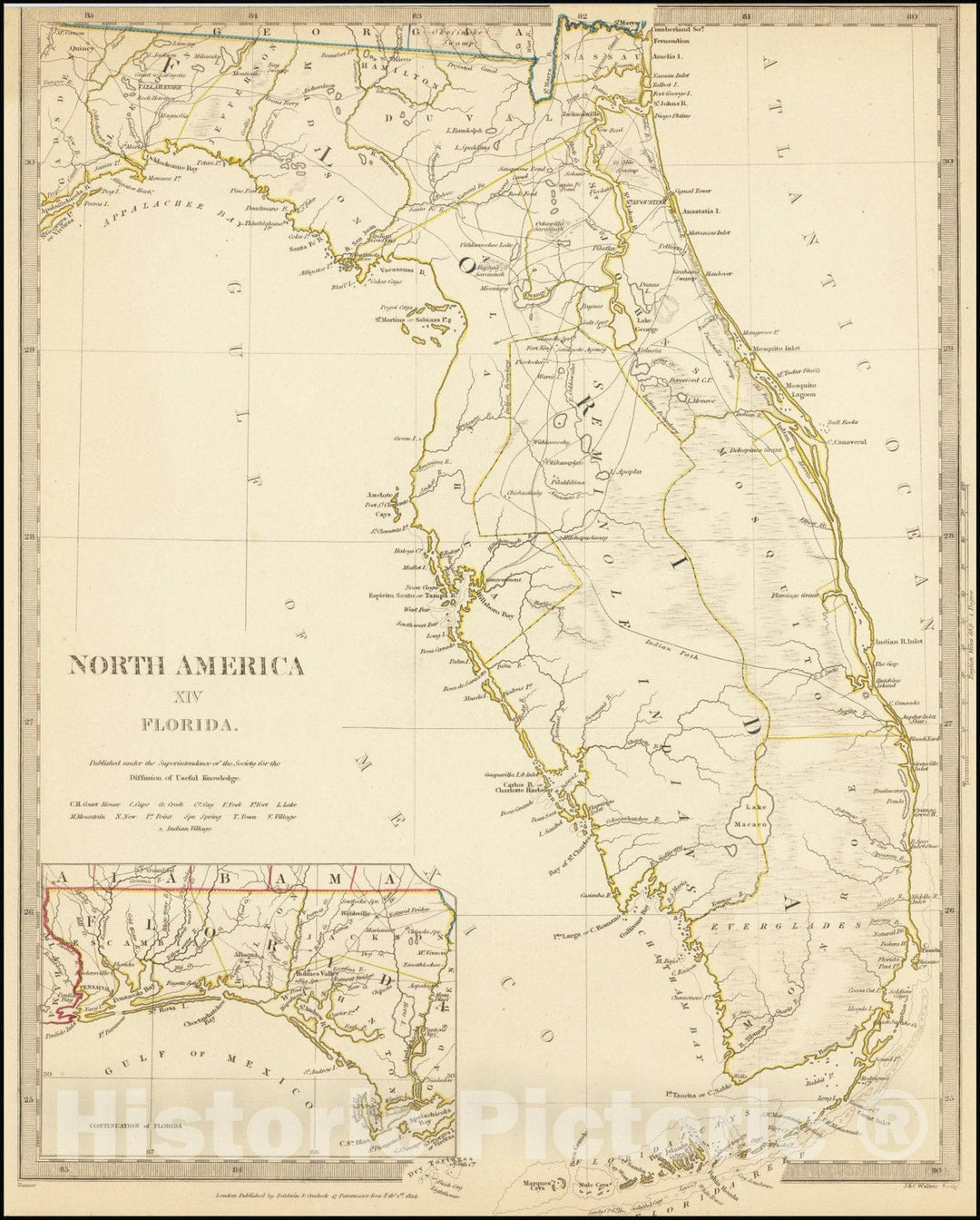 Historic Map : North America XIV Florida, 1834, Vintage Wall Art