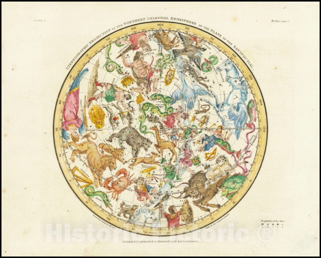 Historic Map : Stereographic Projection of the Northern Celestial Hemisphere, 1822, Vintage Wall Art