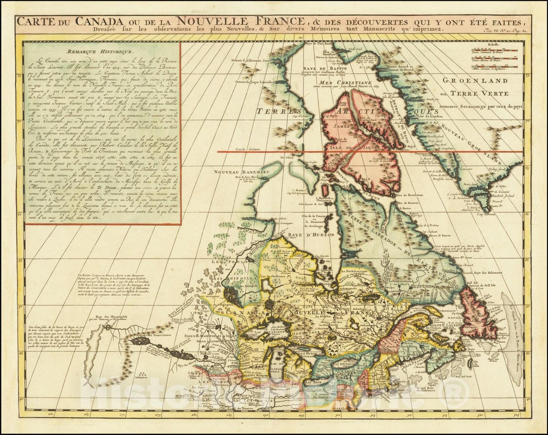 Historic Map : Carte Du Canada ou de la Nouvelle France, & Des Decouvertes,  1719, Vintage Wall Art