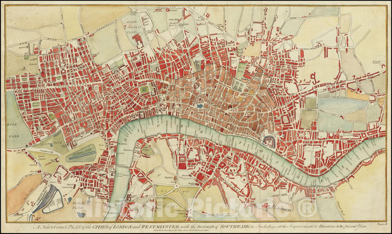 Historic Map : A New & Correct Plan of the Cities of London and Westminster, with the Borough of Southwark &c. Including all the Improvements & Alterations to the present Year., 1784, Vintage Wall Art