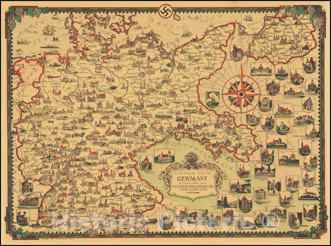 Historic Map : A Pictorial Germany By Ernest Dudley Chase,  1935, Vintage Wall Art