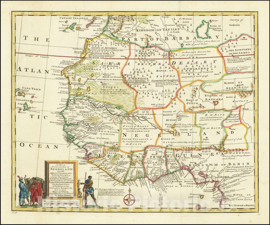 Historic Map : A New & Accurate Negroland and the Adjacent Countries also Upper Guinea, showing the Principal European Settlements & distinguishing wch. belong to England, Denmark . ., 1747, Vintage Wall Art