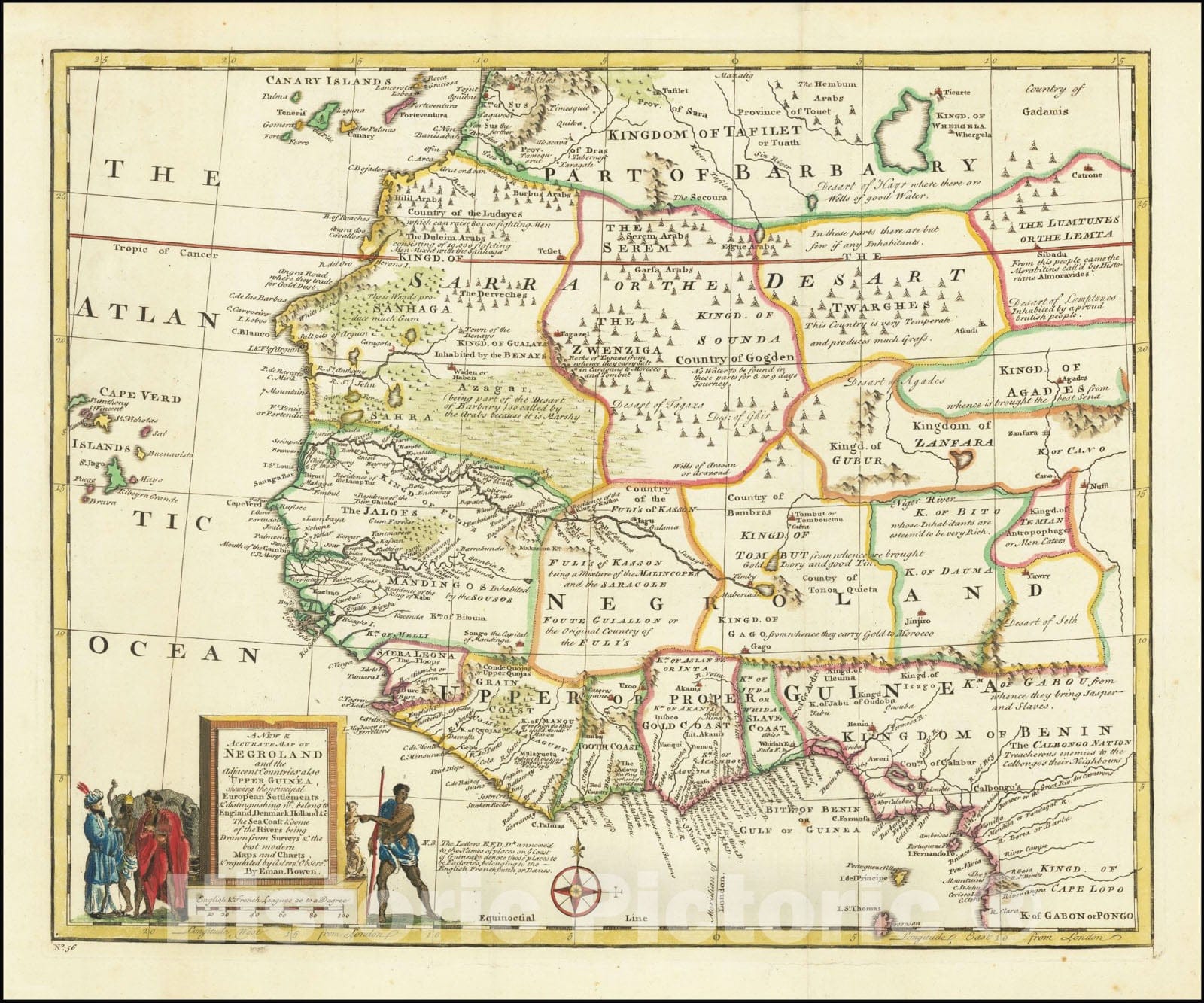 Historic Map : A New & Accurate Negroland and the Adjacent Countries also Upper Guinea, showing the Principal European Settlements & distinguishing wch. belong to England, Denmark . ., 1747, Vintage Wall Art