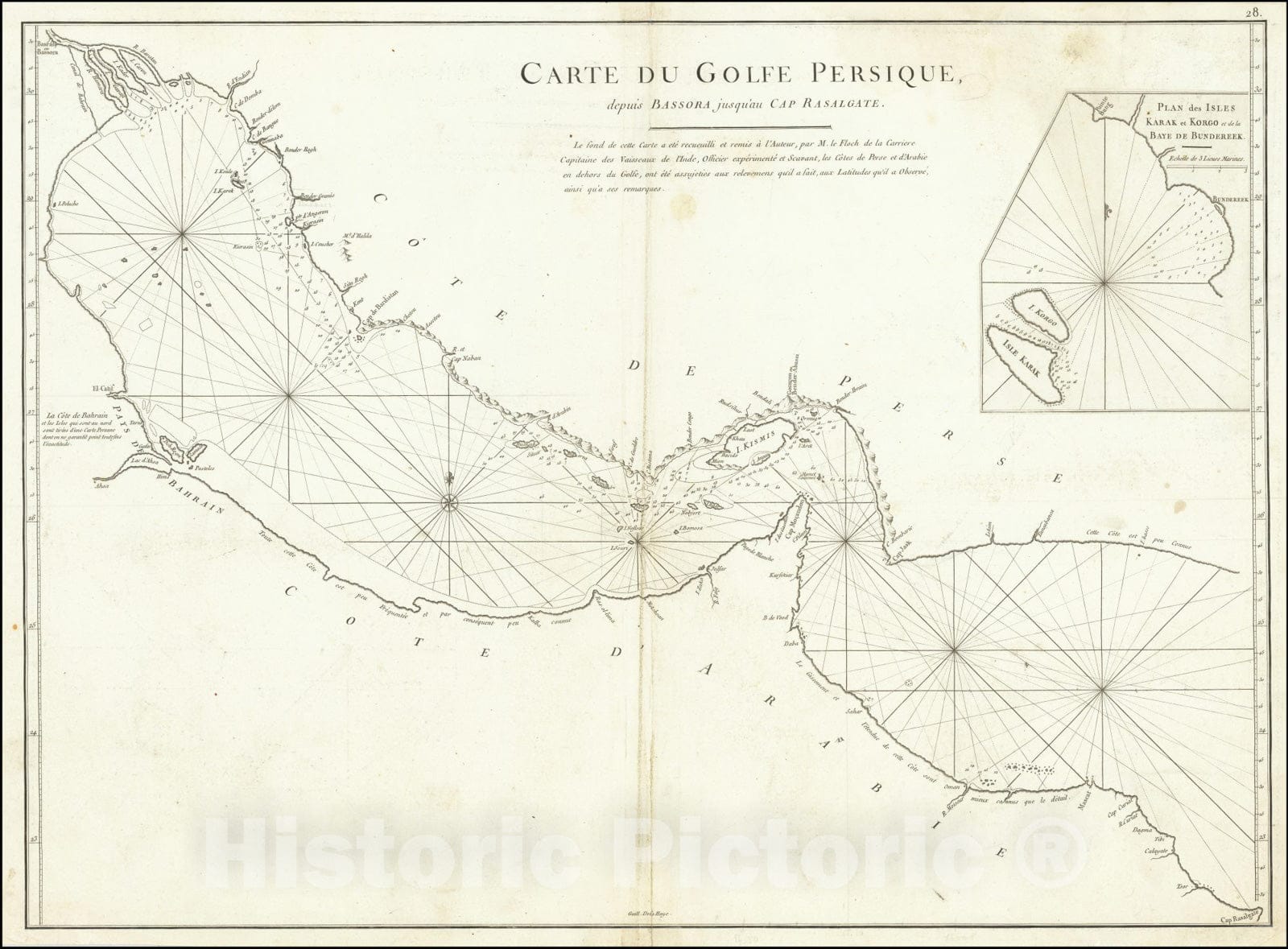 Historic Map : Carte du Golfe Persique, depuis Bassora jusqu'au Cap Rasalgate . .., 1775, Vintage Wall Art