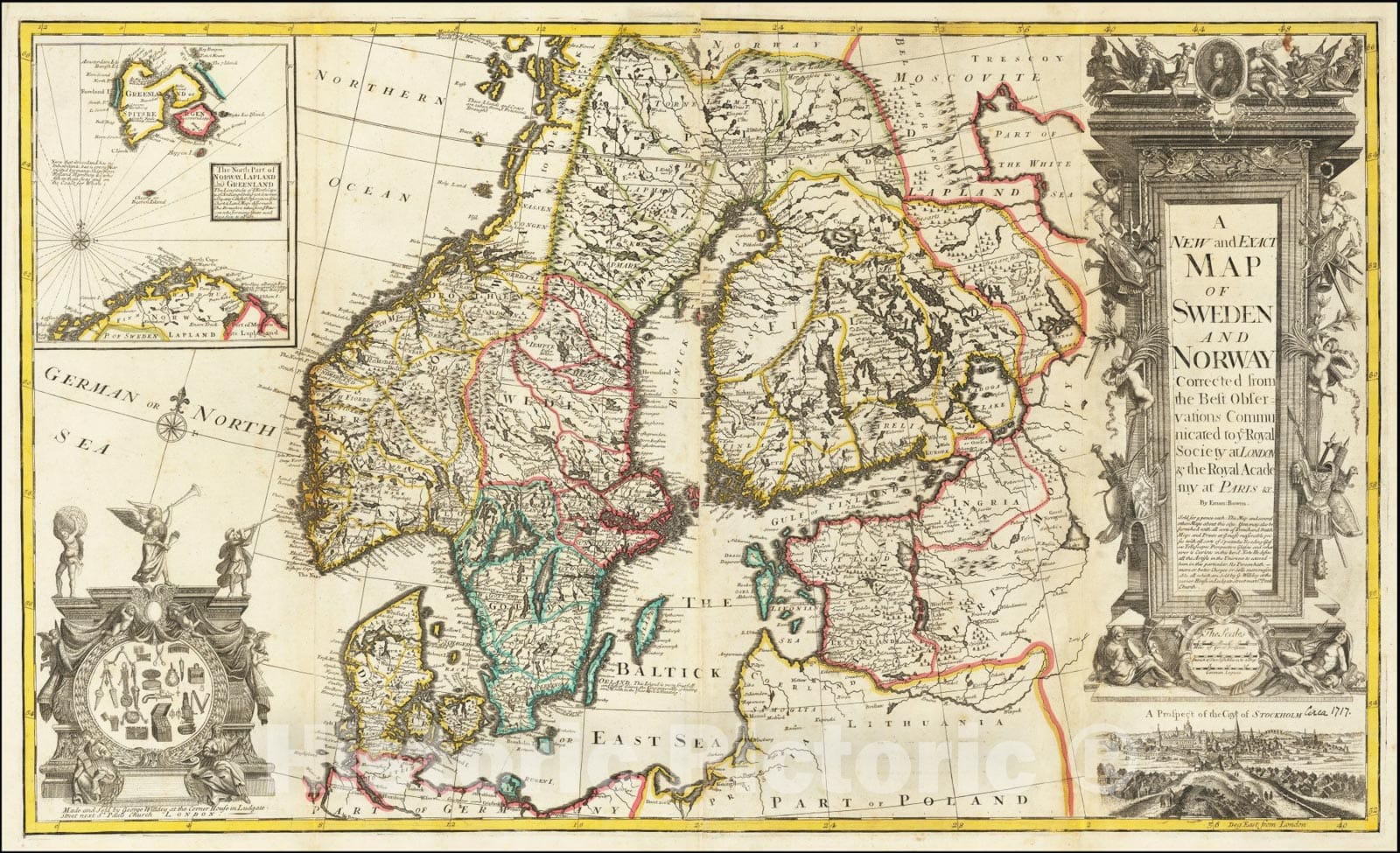 Historic Map : A New and Exact Sweden and Norway Corrected from the Best Observations Communicated to ye Royal Society at London & the Royal Academy at Paris &c., 1717, Vintage Wall Art