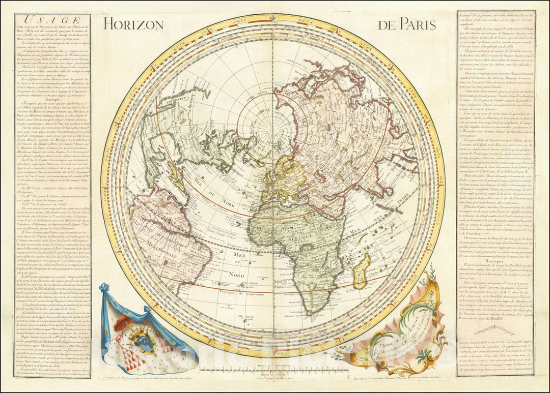 Historic Map : World on the Horizon of Paris, 1740, Vintage Wall Art