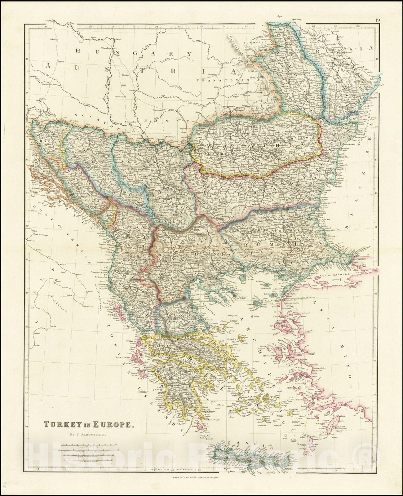 Historic Map : Turkey in Europe, 1854, Vintage Wall Art