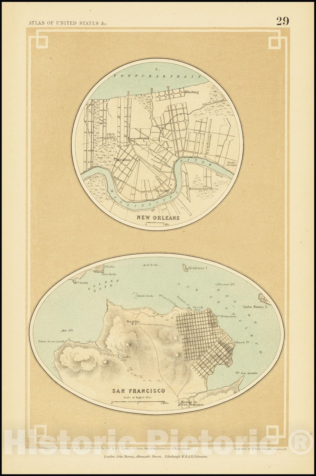 Historic Map : New Orleans , and, 1857, Vintage Wall Art