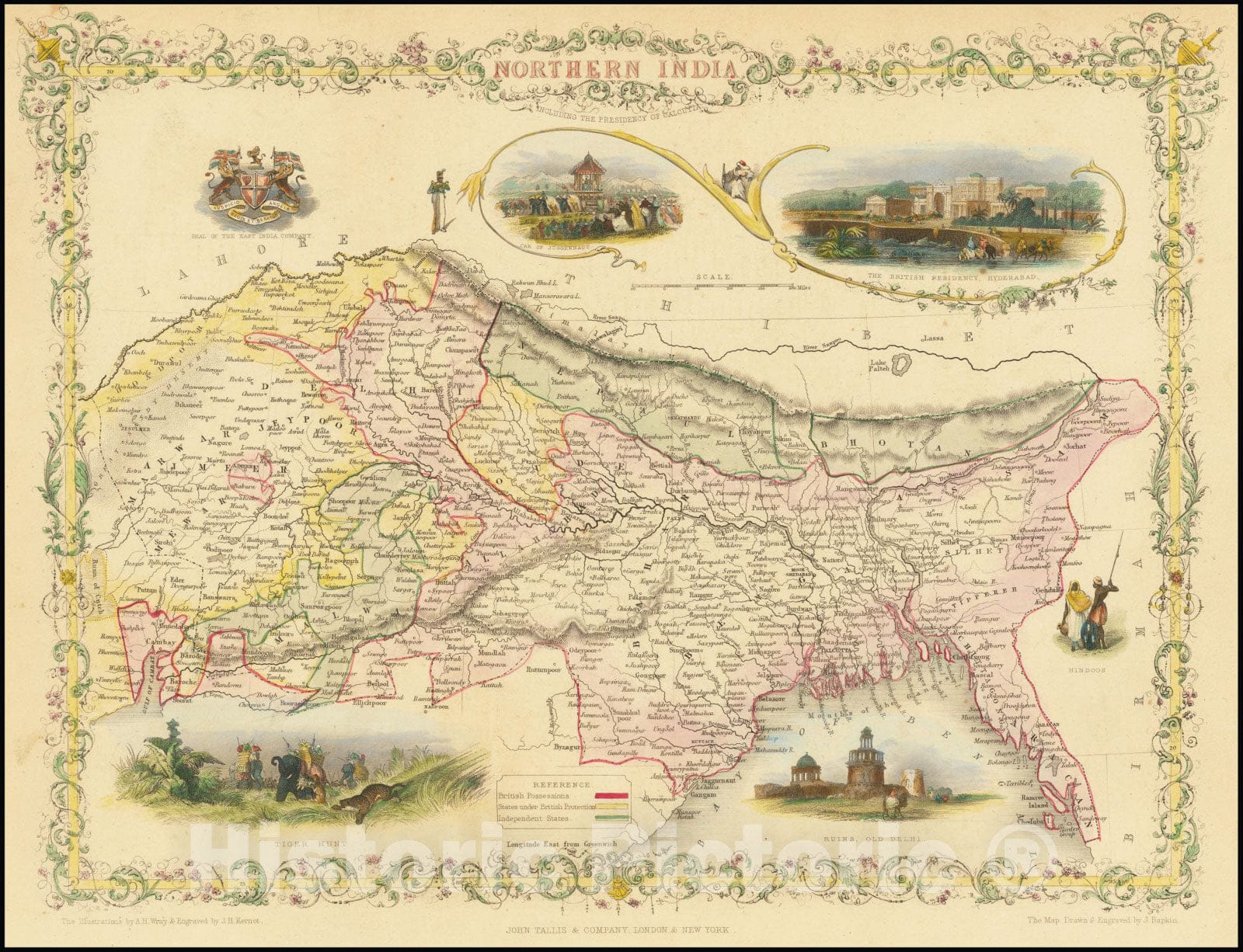 Historic Map : Northern India, 1851, Vintage Wall Art