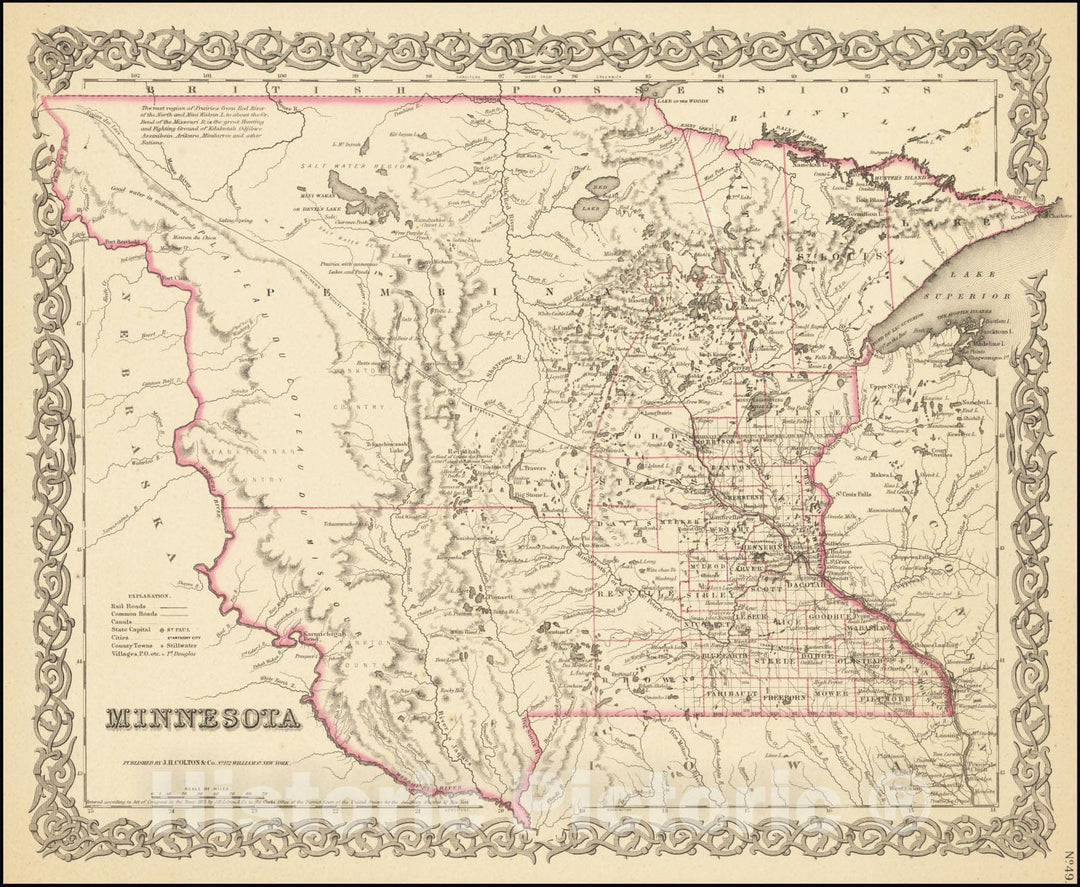 Historic Map : Minnesota , 1855, Vintage Wall Art