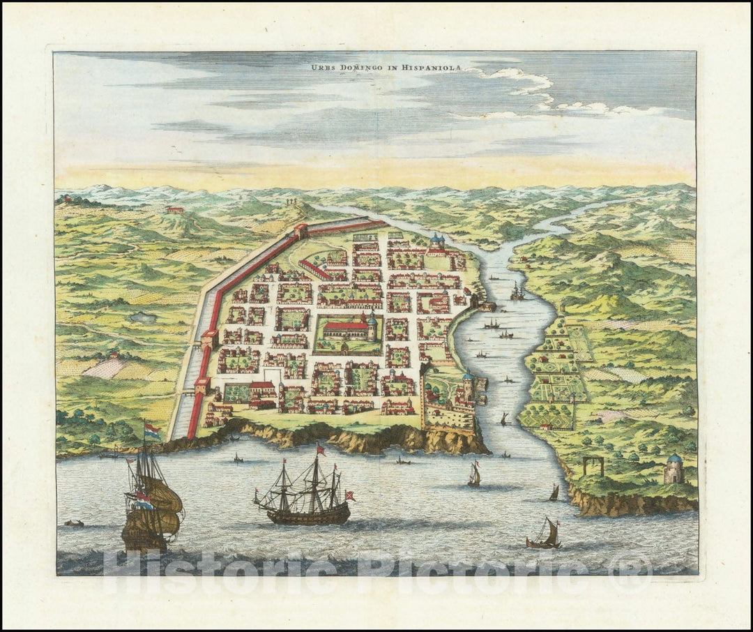 Historic Map : Urbs Domingo in Hispaniola, 1671, Vintage Wall Art