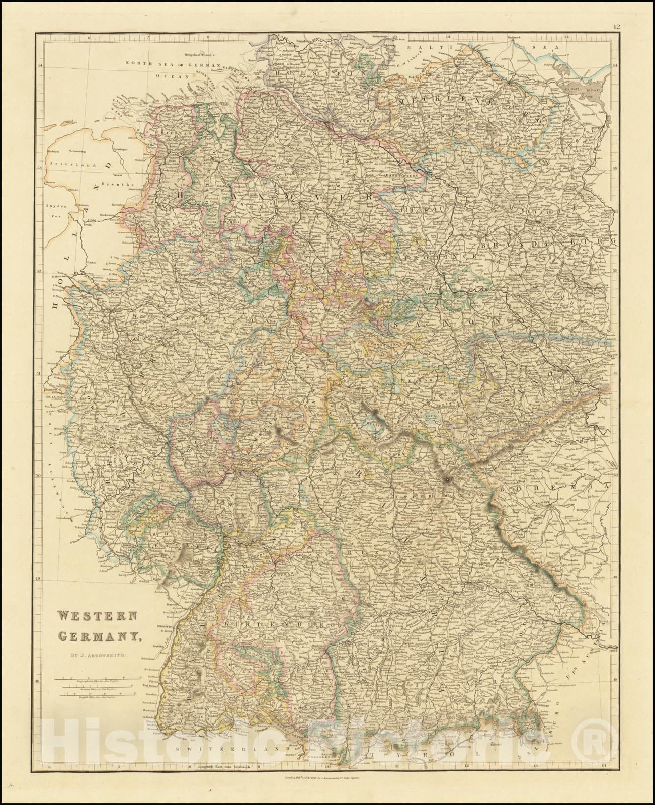 Historic Map : Western Germany, 1842, Vintage Wall Art