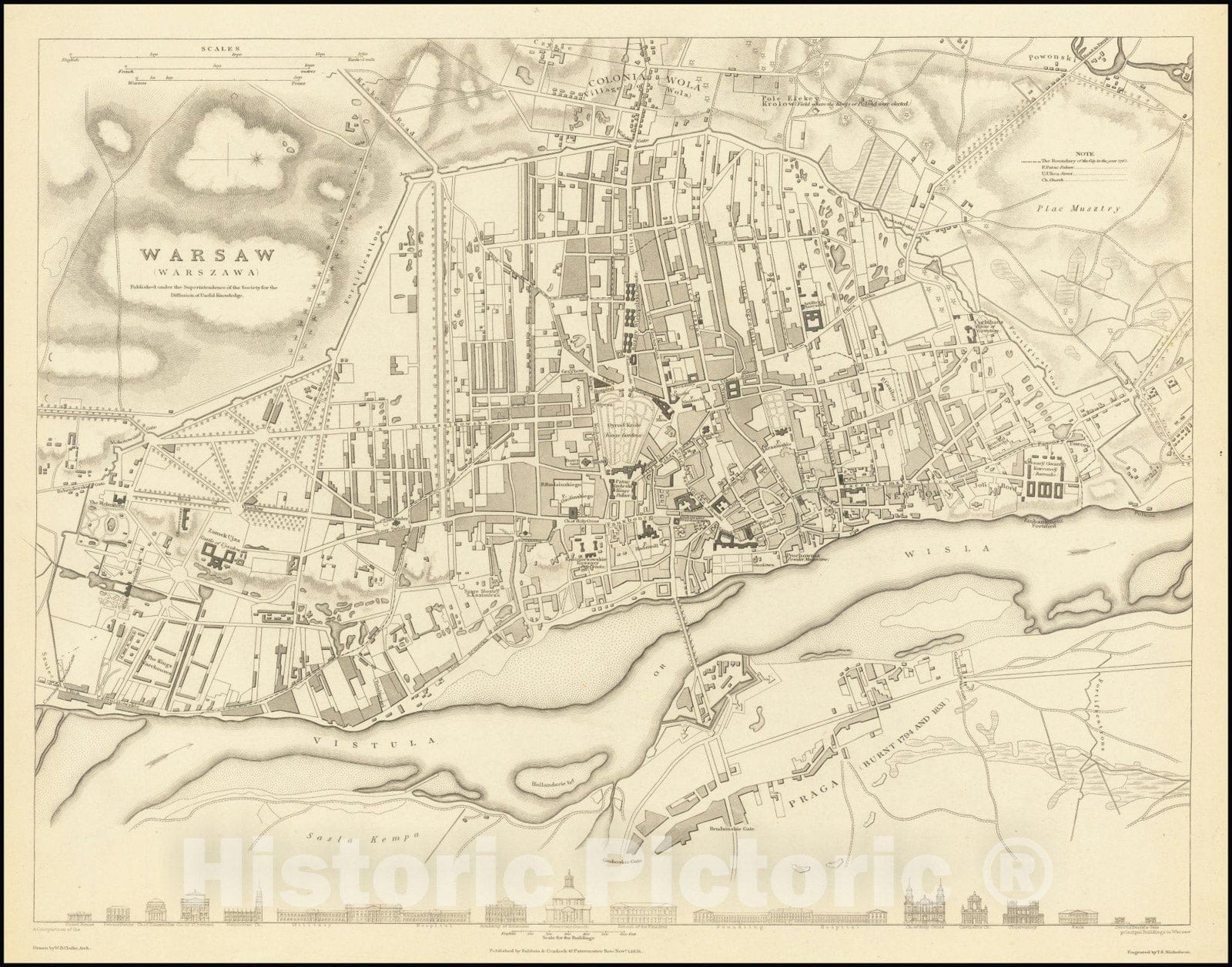 Historic Map : Warsaw , Warszawa, 1831, Vintage Wall Art