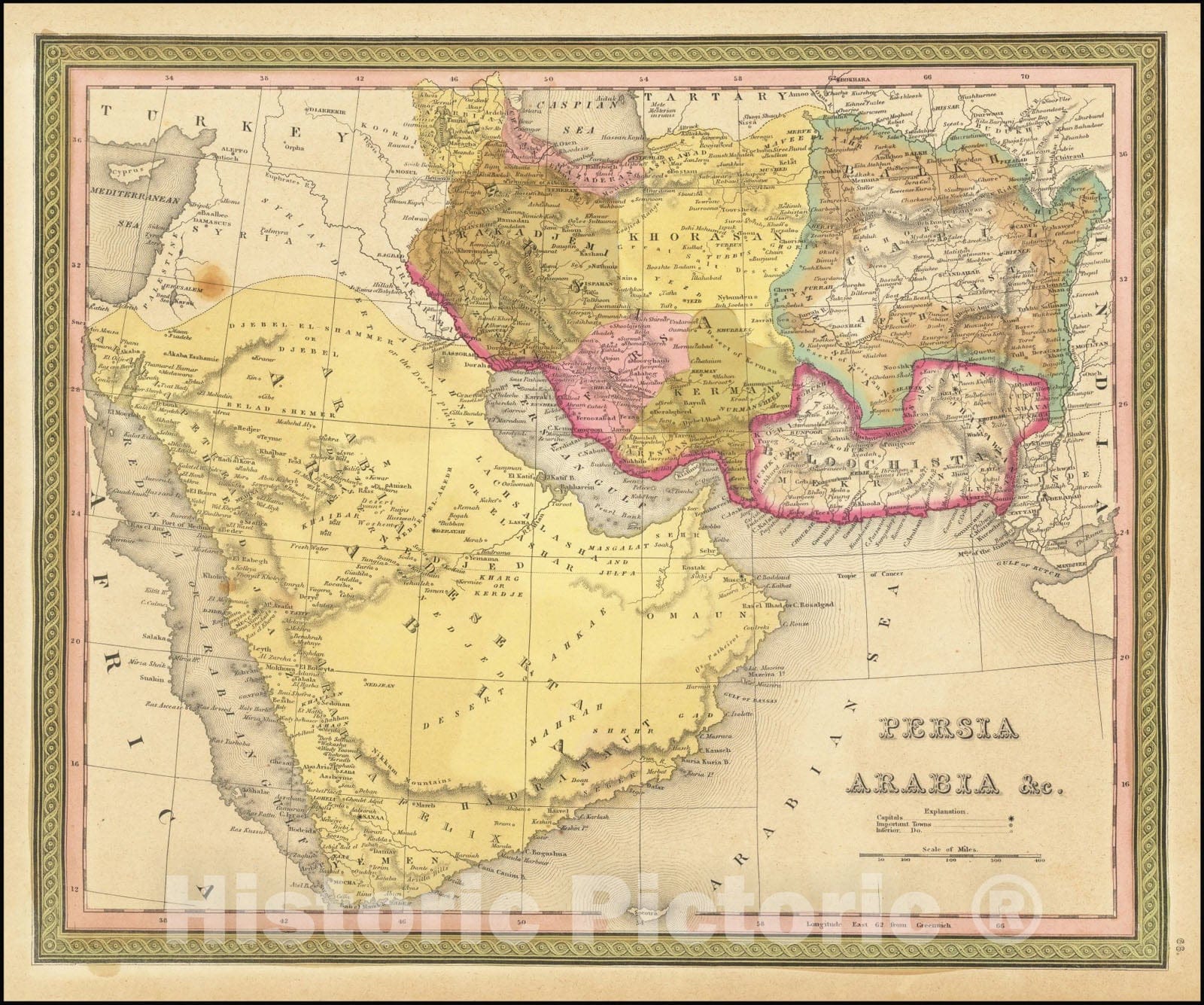 Historic Map : Persia Arabia &c., 1836 v2, Vintage Wall Art