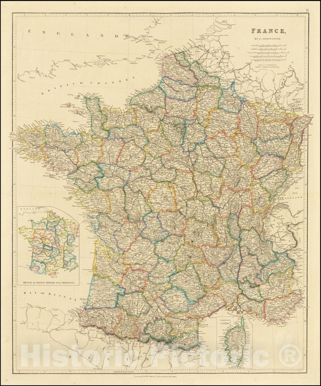 Historic Map : France, 1842, Vintage Wall Art