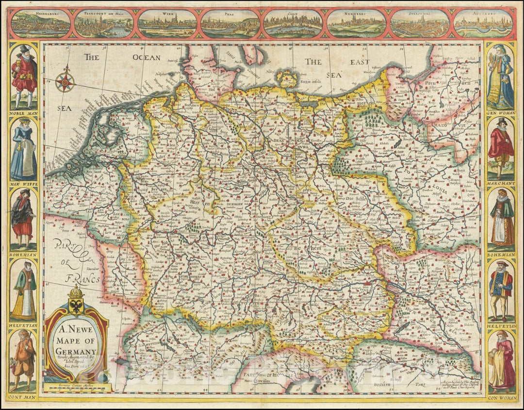 Historic Map : A Newe Mape of Germany Newly Augmented by Iohn Speed Ano Dom: 1626, 1676, Vintage Wall Art