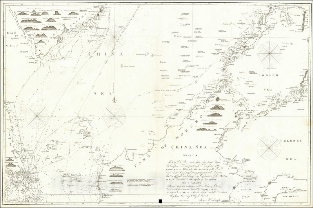 Historic Map : China Sea Sheet 1 , Singapore, Siam, Cambodia, Mindanao, Borneo, 1821, Vintage Wall Art