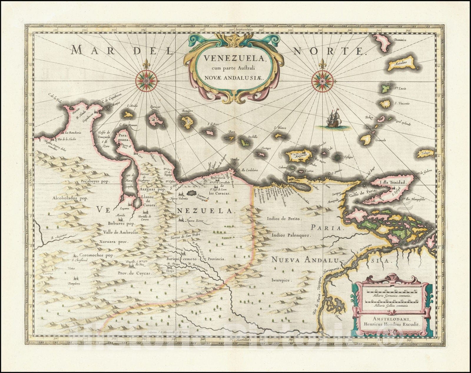 Historic Map : Venezuela cum parte Australi Novae Andalusiae , 1635, Vintage Wall Art