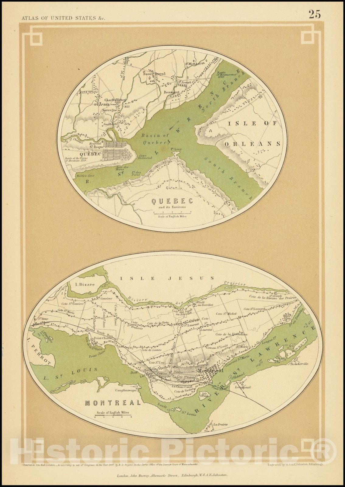 Historic Map : Quebec , and, 1857, Vintage Wall Art