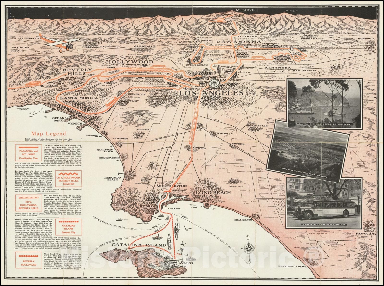 Historic Map : Special Sightseeing Los Angeles and Vicinity, 1930 v2, Vintage Wall Art