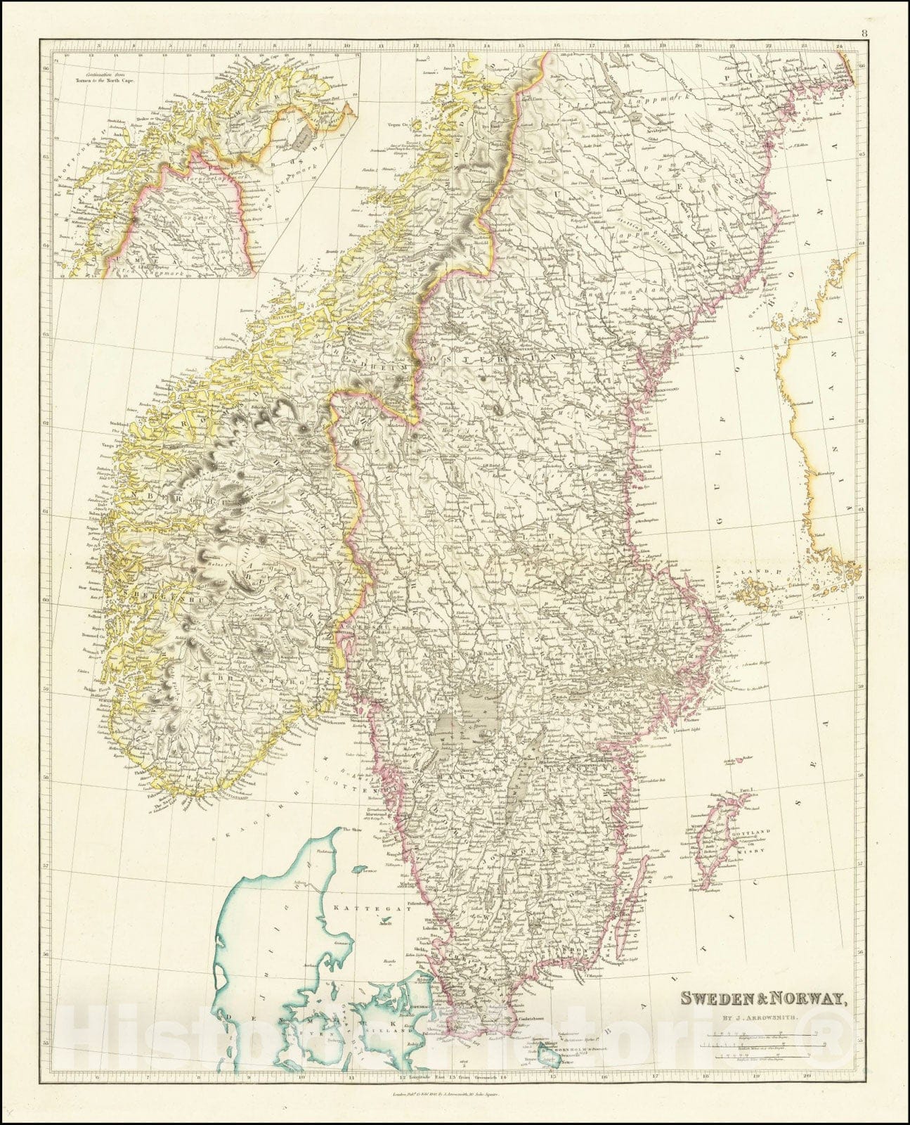 Historic Map : Sweden & Norway, 1858, Vintage Wall Art