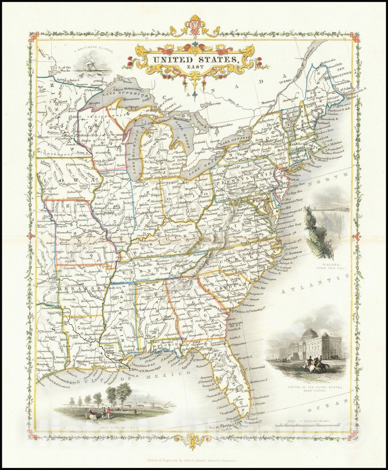 Historic Map : United States East, 1850, Vintage Wall Art