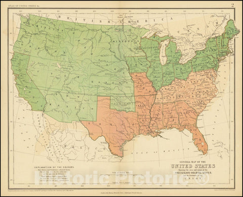 Historic Map : General United States Showing the area and extent of the Free & Slave-Holding States and the Territories of the Union., 1857 v2, Vintage Wall Art