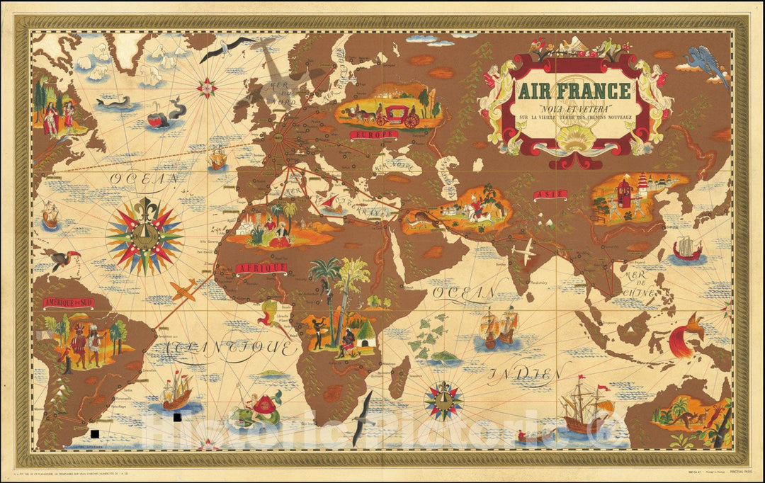 Historic Map : World, Air France -- "Nova et Vetera" Sur La Vieille Terre Des Chemins Nouveaux, 1939, Vintage Wall Art