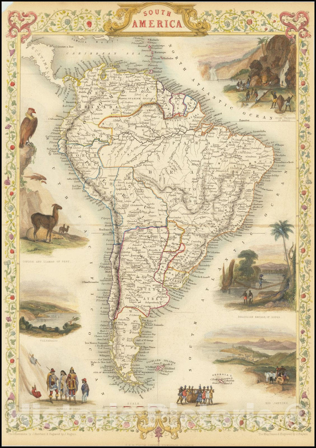 Historic Map : South America, 1851, Vintage Wall Art