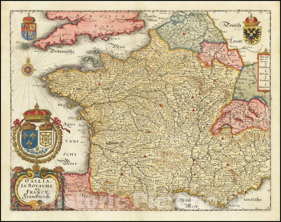 Historic Map : Gallia. Le Royaume De France,  1636 v2, Vintage Wall Art