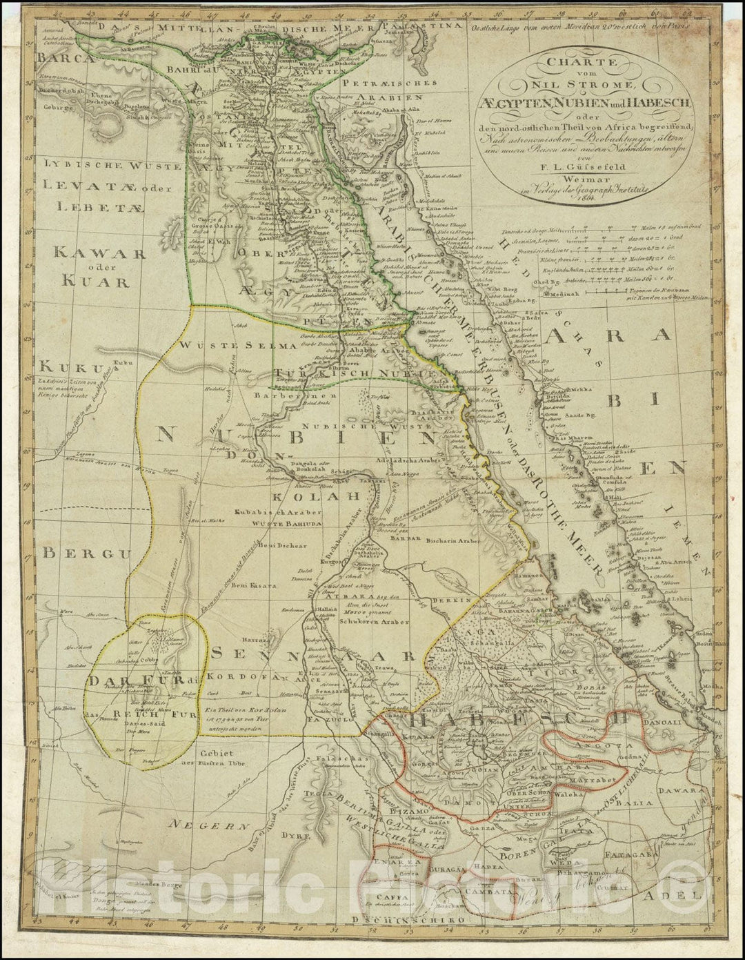 Historic Map : Charte vom Nil Strome, Aegypten, Nubien und Habesch, oder der nord-ostlichen Theil von Africa, 1804, 1797, Vintage Wall Art