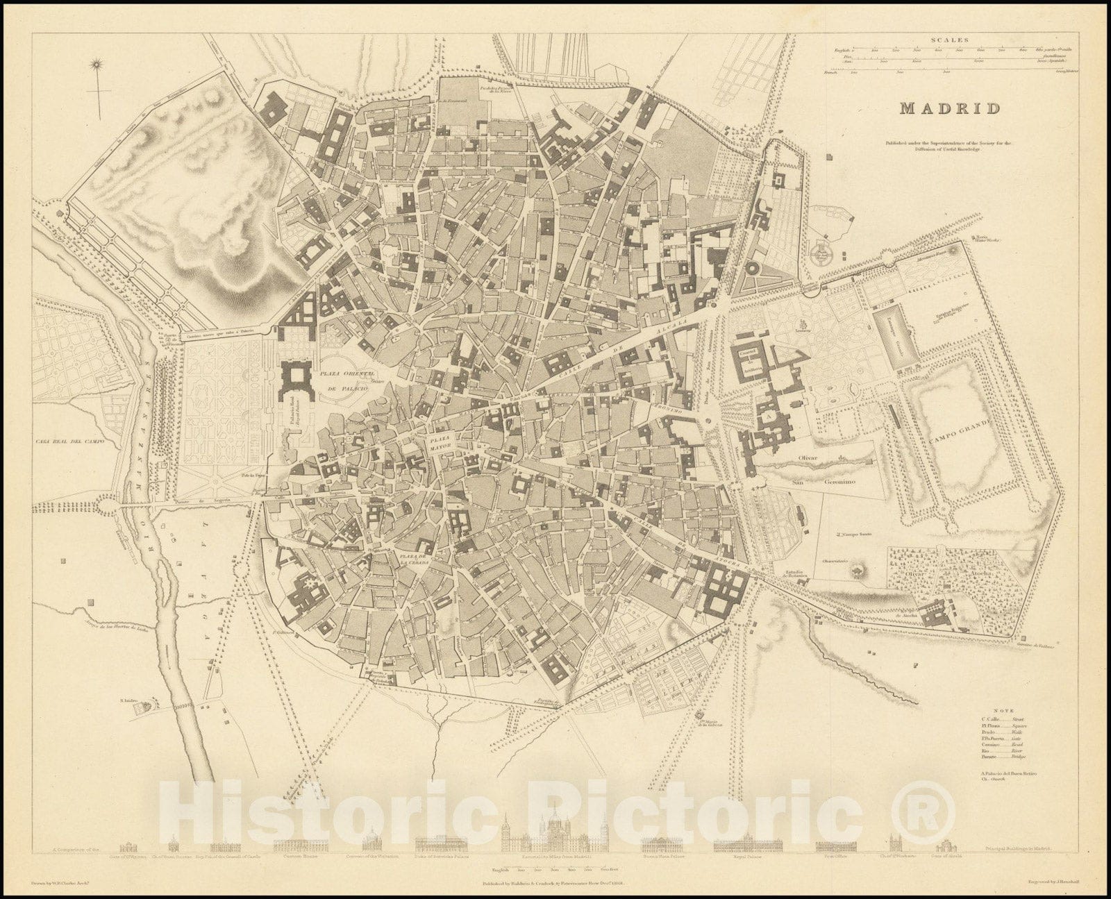 Historic Map : Madrid, 1831, Vintage Wall Art