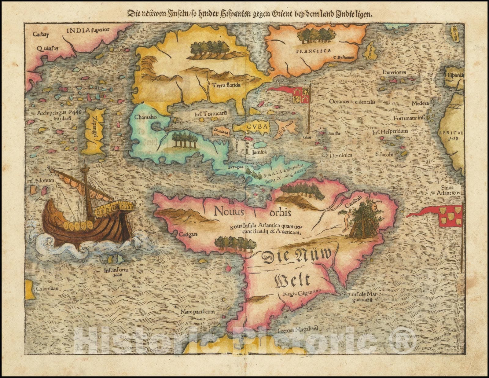 Historic Map : First Map of the continent of America - Tabula novarum insularum, quas Diversis respectibus Occidentales & Indianas uocant., 1558, Vintage Wall Art