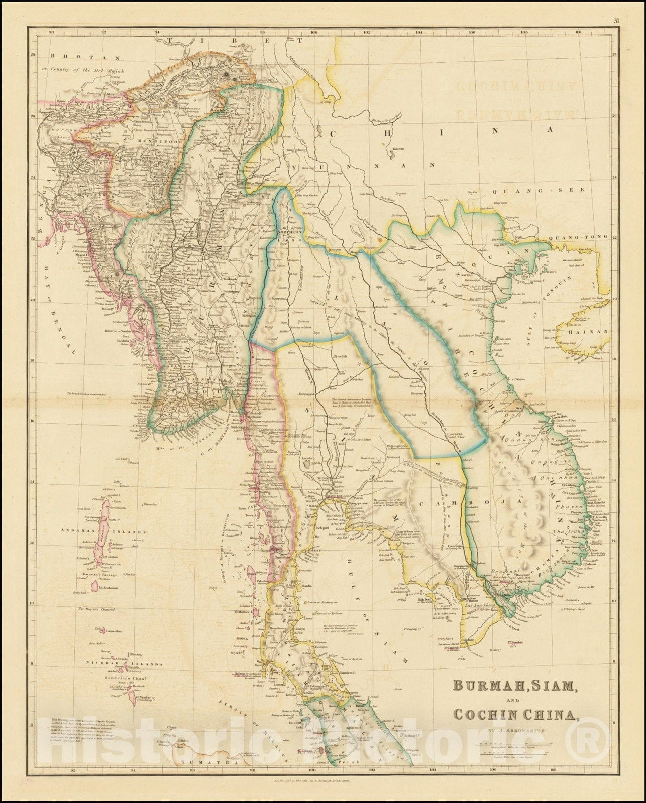 Historic Map : Burmah, Siam and Cochin China, 1832, Vintage Wall Art