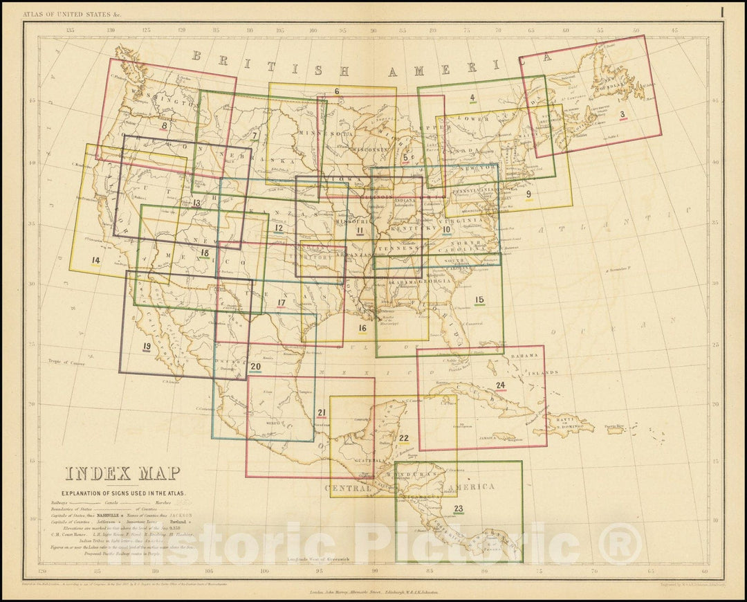 Historic Map : United States,Index Map, 1857, Vintage Wall Art