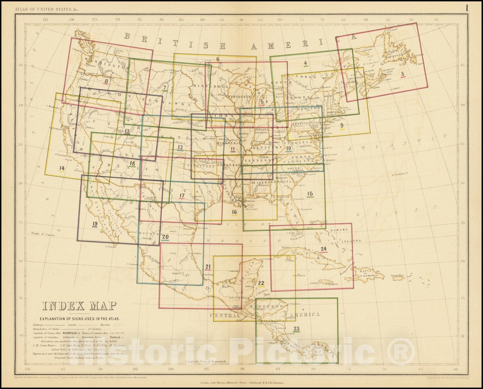 Historic Map : United States,Index Map, 1857, Vintage Wall Art