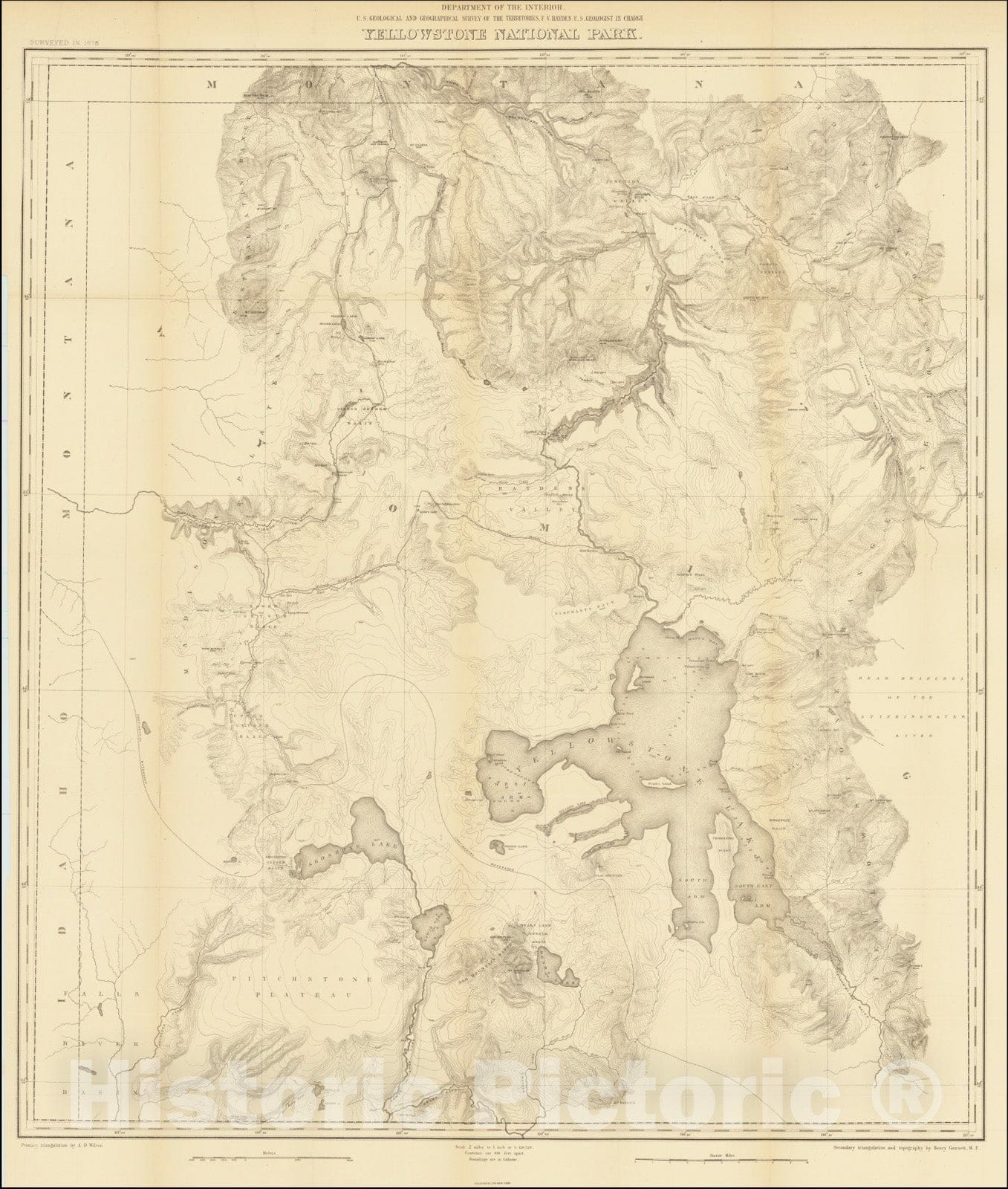 Historic Map : Yellowstone National Park, 1878, Vintage Wall Art