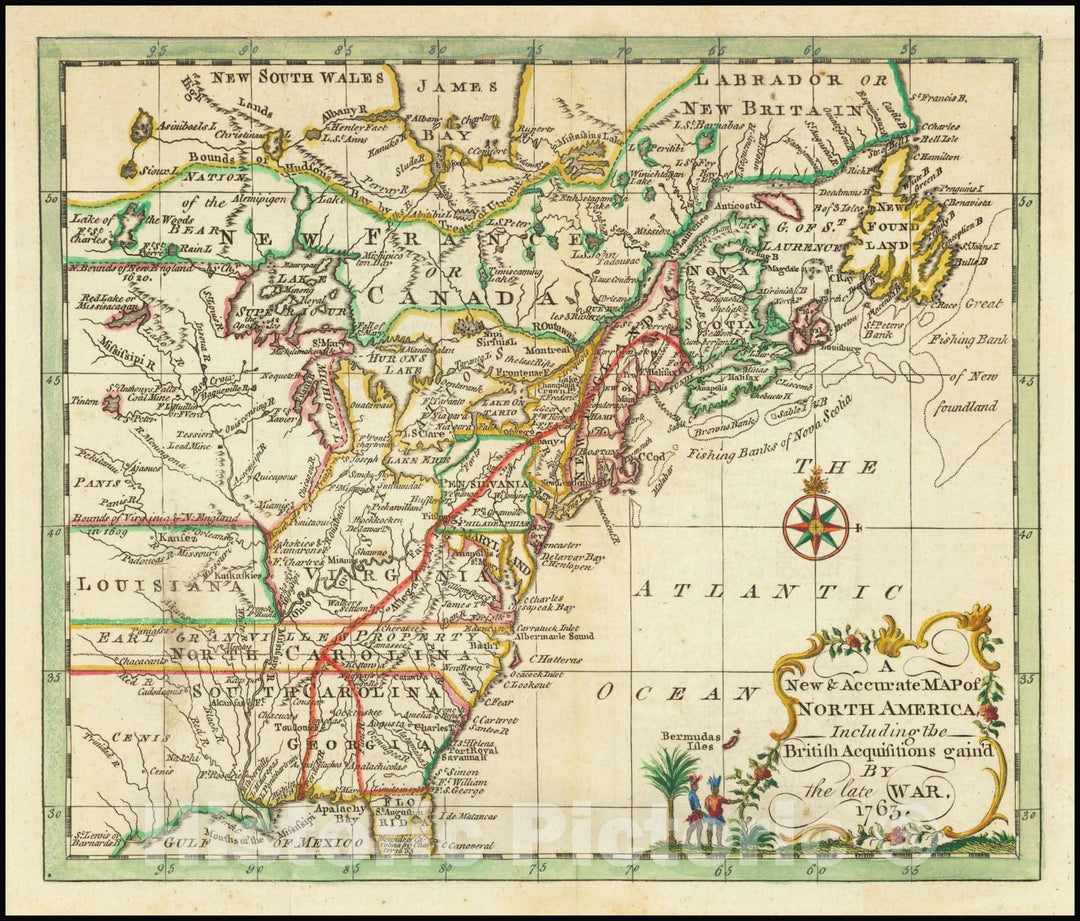 Historic Map : A New & Accurate North America Including the British Acquisitions gain'd By the late War.1763, 1763, Vintage Wall Art