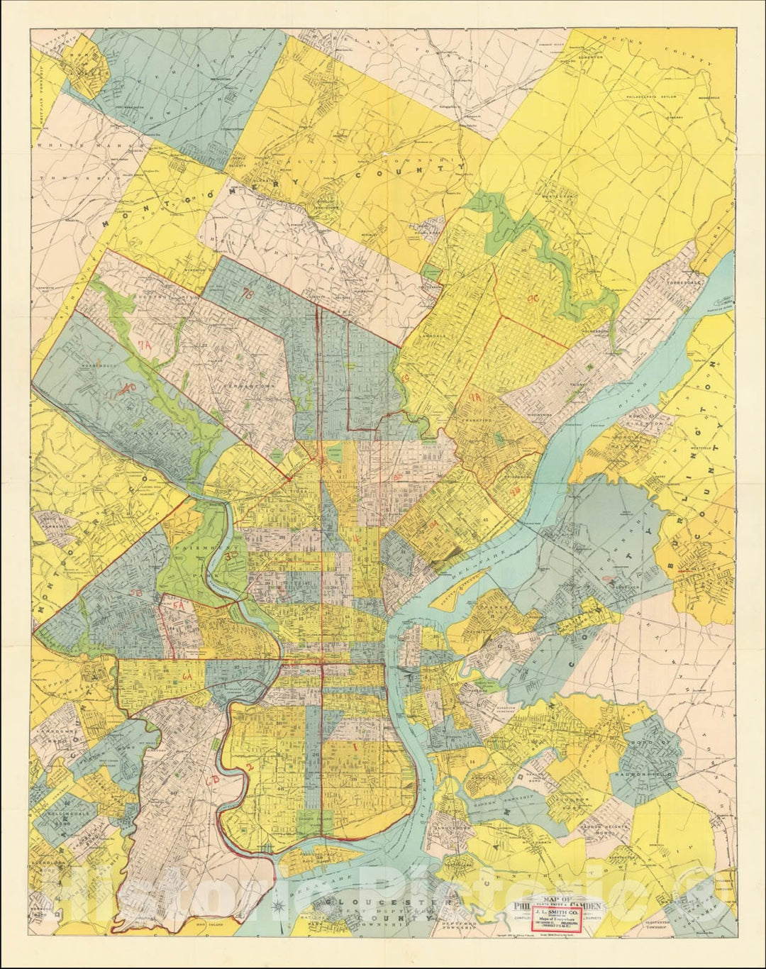 Historic Map : Philadelphia, Camden and Vicinity Compiled From City Plans & Personal Surveys , 1921, Vintage Wall Art