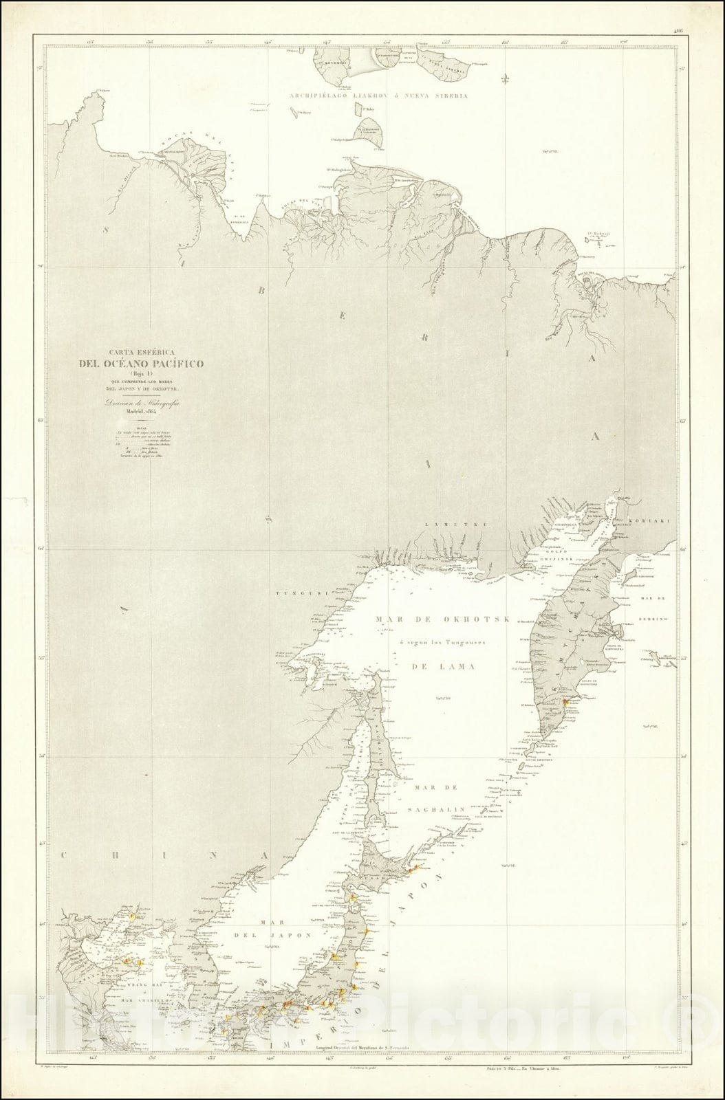 Historic Map : Carta Esferica Del Oceano Pacifico , Hoja I, 1864, Vintage Wall Art