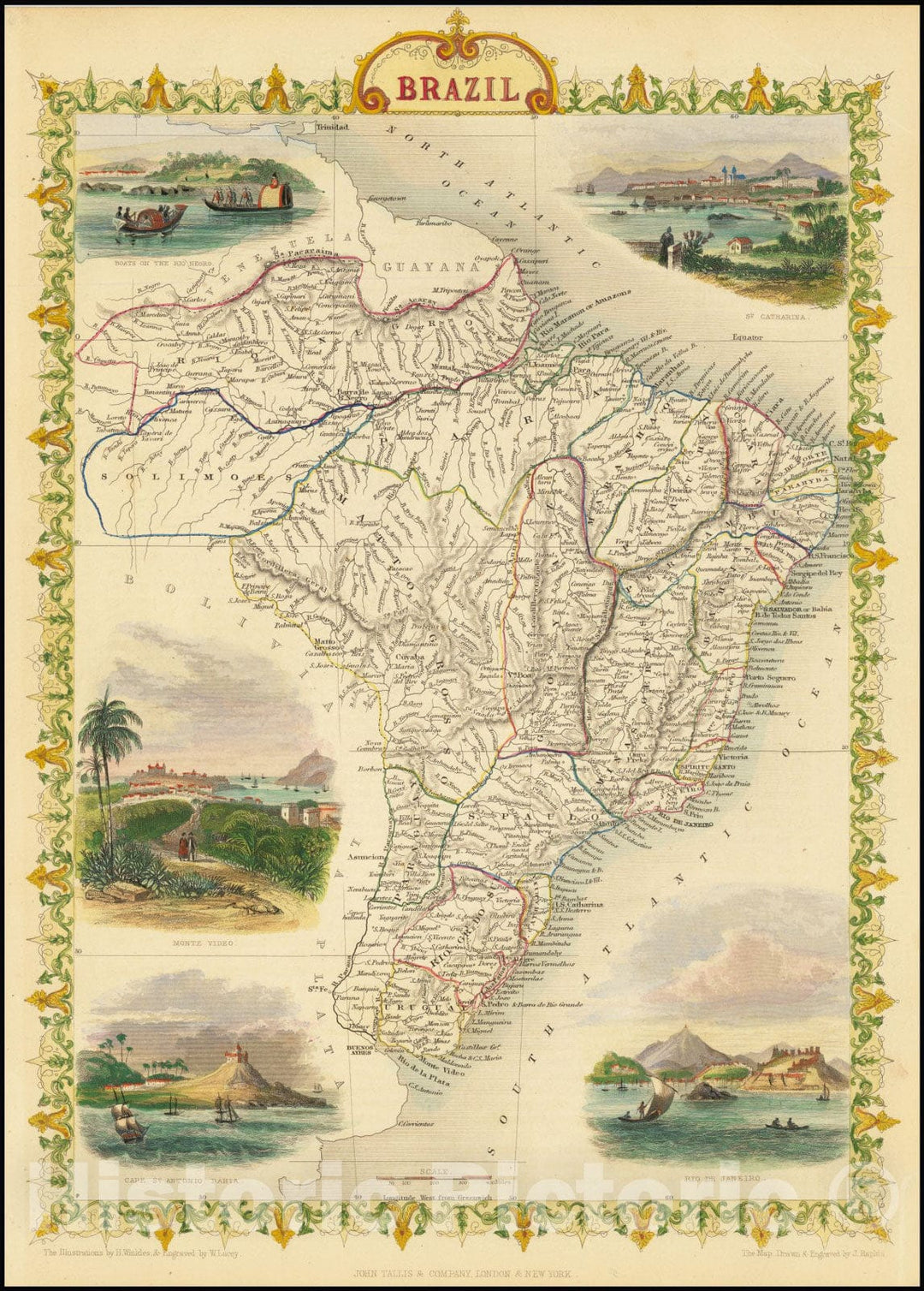 Historic Map : Brazil, 1851, Vintage Wall Art