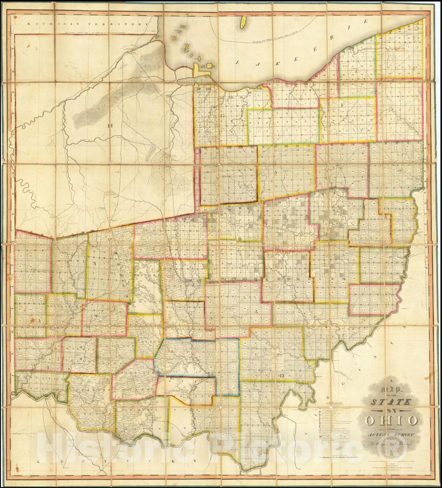 Historic Map : A State of Ohio from Actual Survey By A. Hough & C. Bourne, 1815, Vintage Wall Art