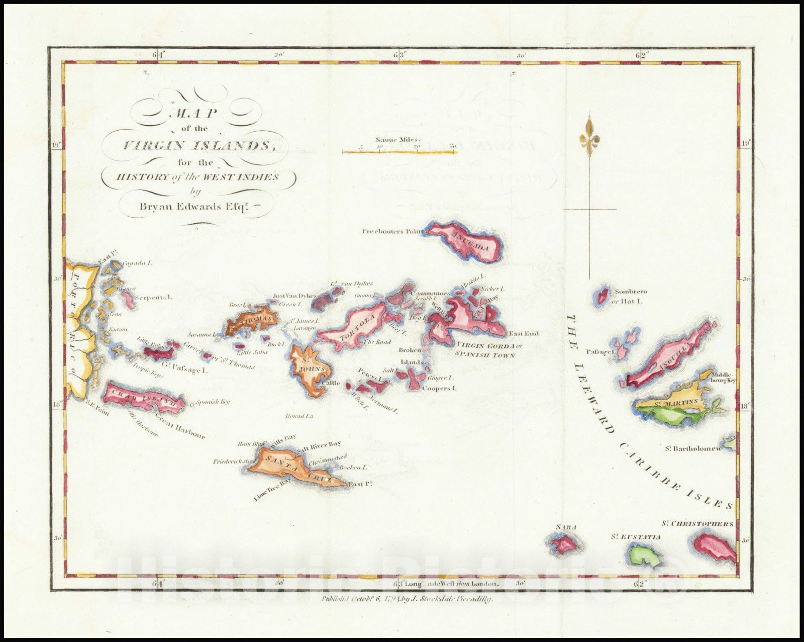 Historic Map : Virgin Islands for the History of the West Indies,  1794 v1, Vintage Wall Art