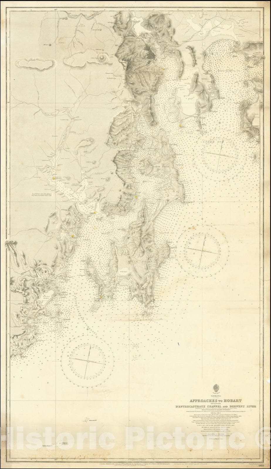 Historic Map : Approaches to Hobart including D'Entrecasteaux Channel and Derwent River, surveyed by Lieutenant A.M. Field R.N. et al.,1889 (1912), Vintage Wall Art