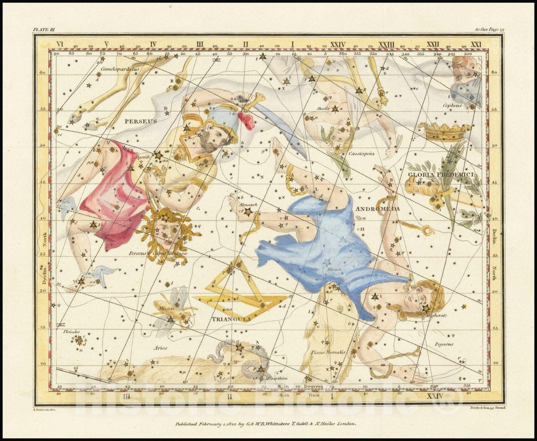 Historic Map : Andromeda, Perseus & Caput Medusae, 1822 v1, Vintage Wall Art