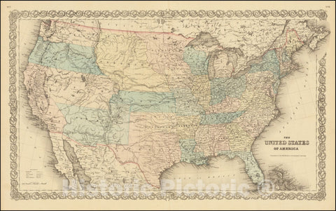 Historic Map : The United States of America, 1855, Vintage Wall Art