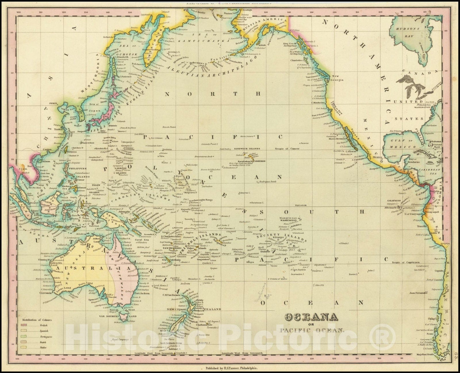 Historic Map : Oceana or Pacific Ocean, 1836 v2, Vintage Wall Art