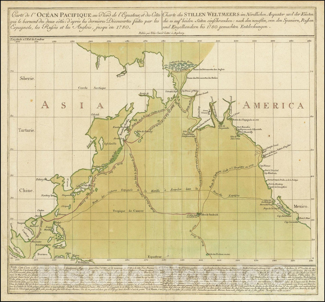 Historic Map : Carte de l'Ocean Pacifique au Nord de l'Equateur d'Apres les dernieres Decourvertes faits par les Espagnols, les Russes et les Anglois, jusqu'en 1780., 1781, Vintage Wall Art