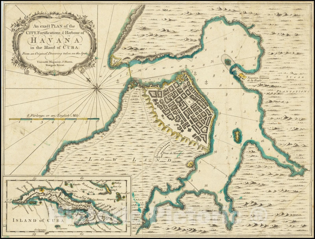 Historic Map : An exact Plan of the City, Fortifications & Harbour of Havana in the Island of Cuba: From an Original Drawing taken on the Spot,  1762, Vintage Wall Art